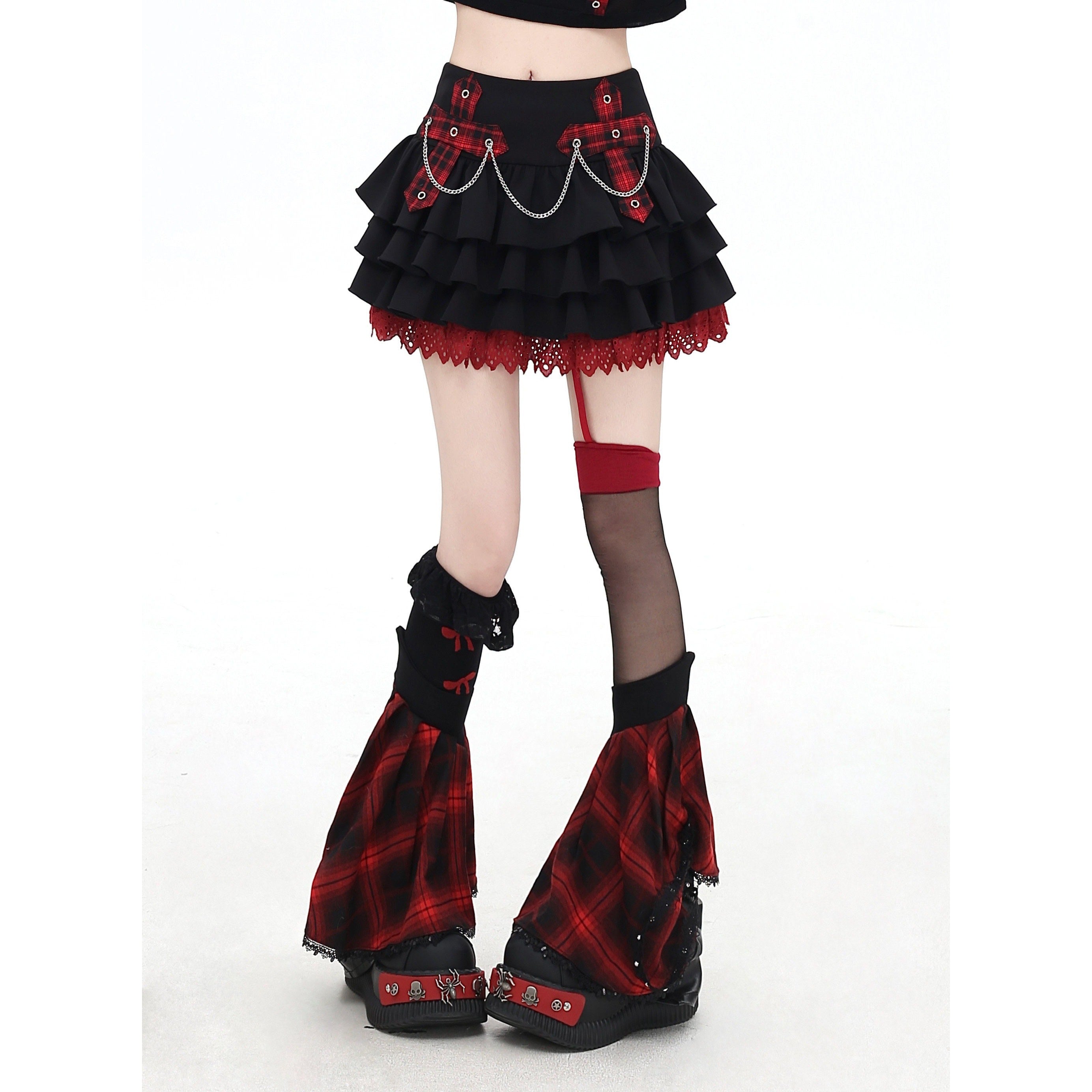 Crazy_Girl_Puff_Ruffled_Chain_Colorblock_High_Waist_Women&