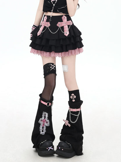 Crazy Girl Puff Ruffled Chain Colorblock High Waist Women&