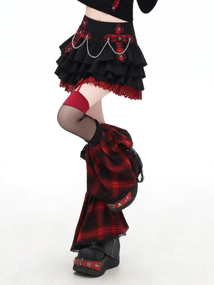 Crazy Girl Puff Ruffled Chain Colorblock High Waist Women&