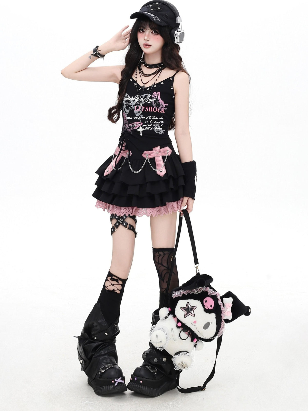 Crazy Girl Puff Ruffled Chain Colorblock High Waist Women&