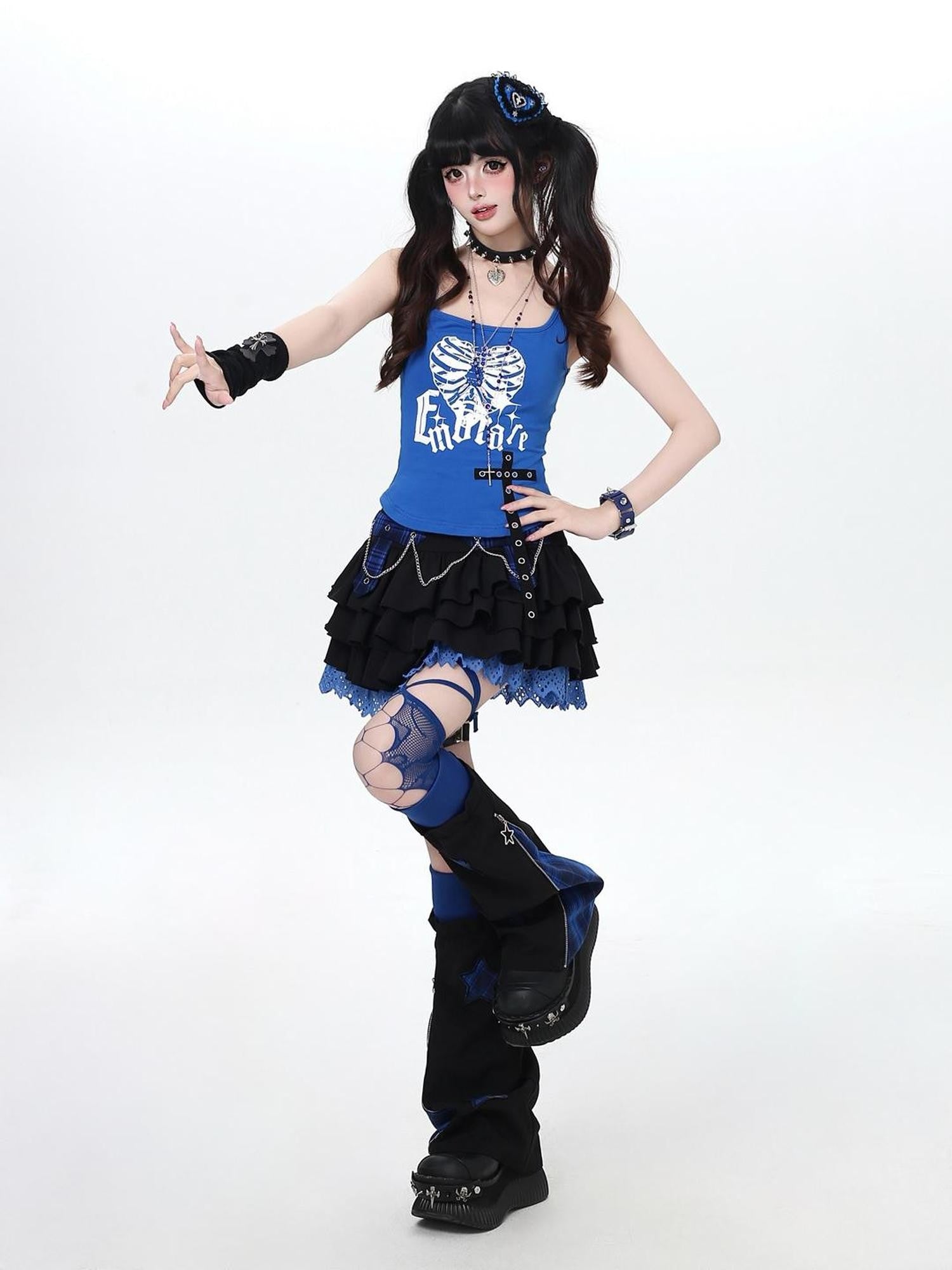 Crazy Girl Puffy Chain High Waist Back Zipper Women&