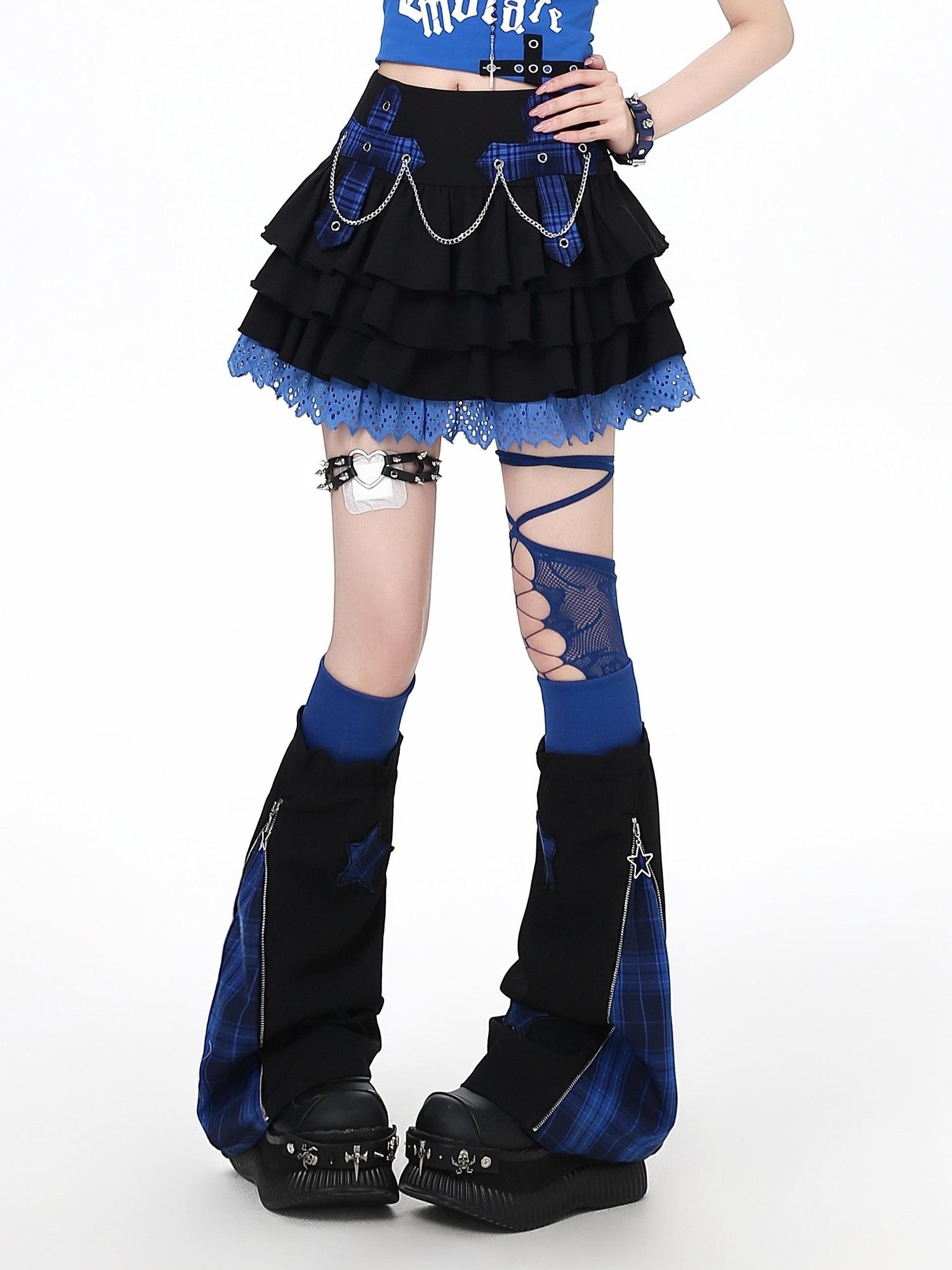 Crazy Girl Puffy Chain High Waist Back Zipper Women&