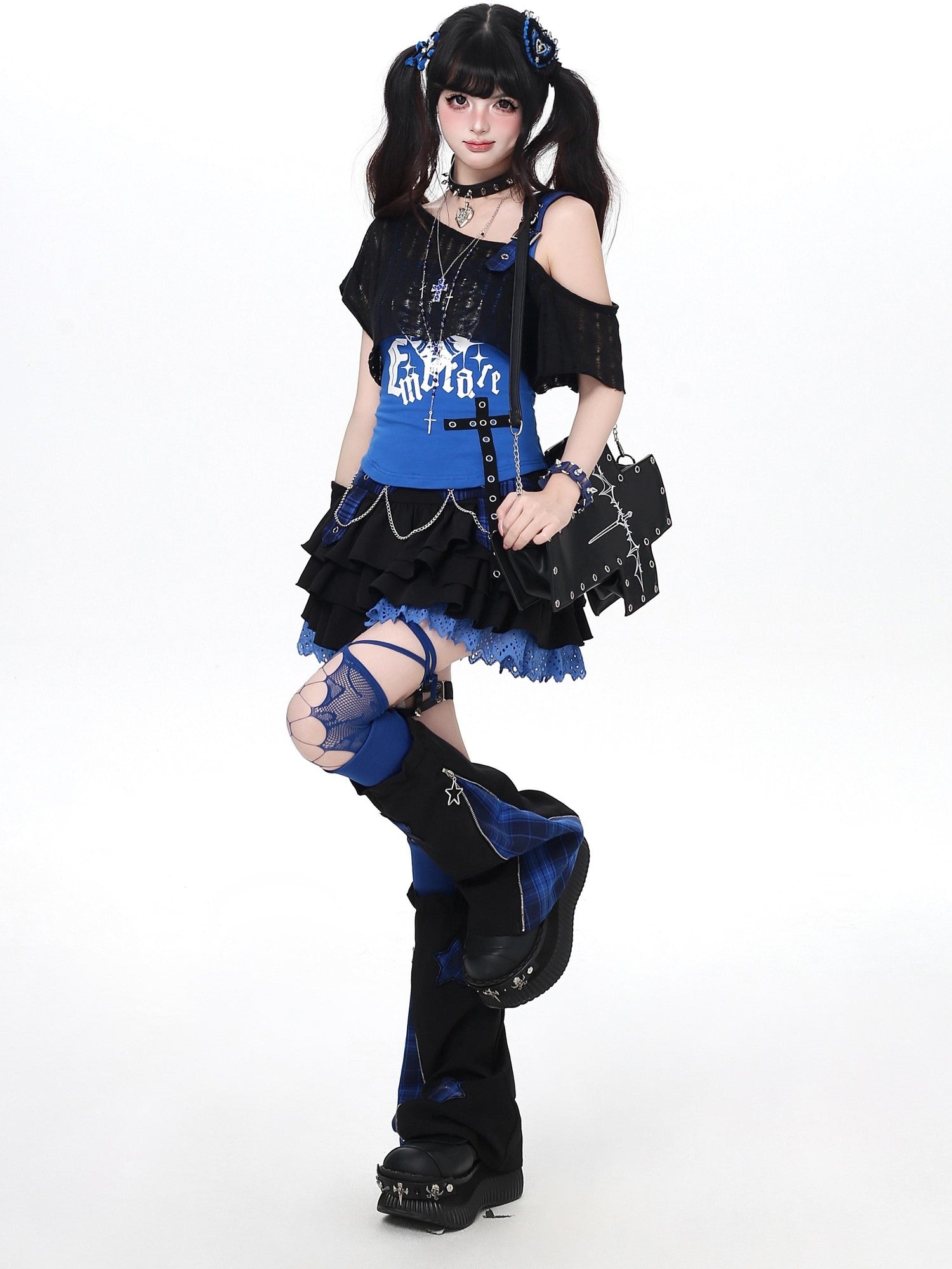 Crazy Girl Puffy Chain High Waist Back Zipper Women&