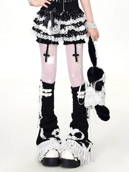 Crazy Girl Puffy Lace Trim Cross Pendant Women&