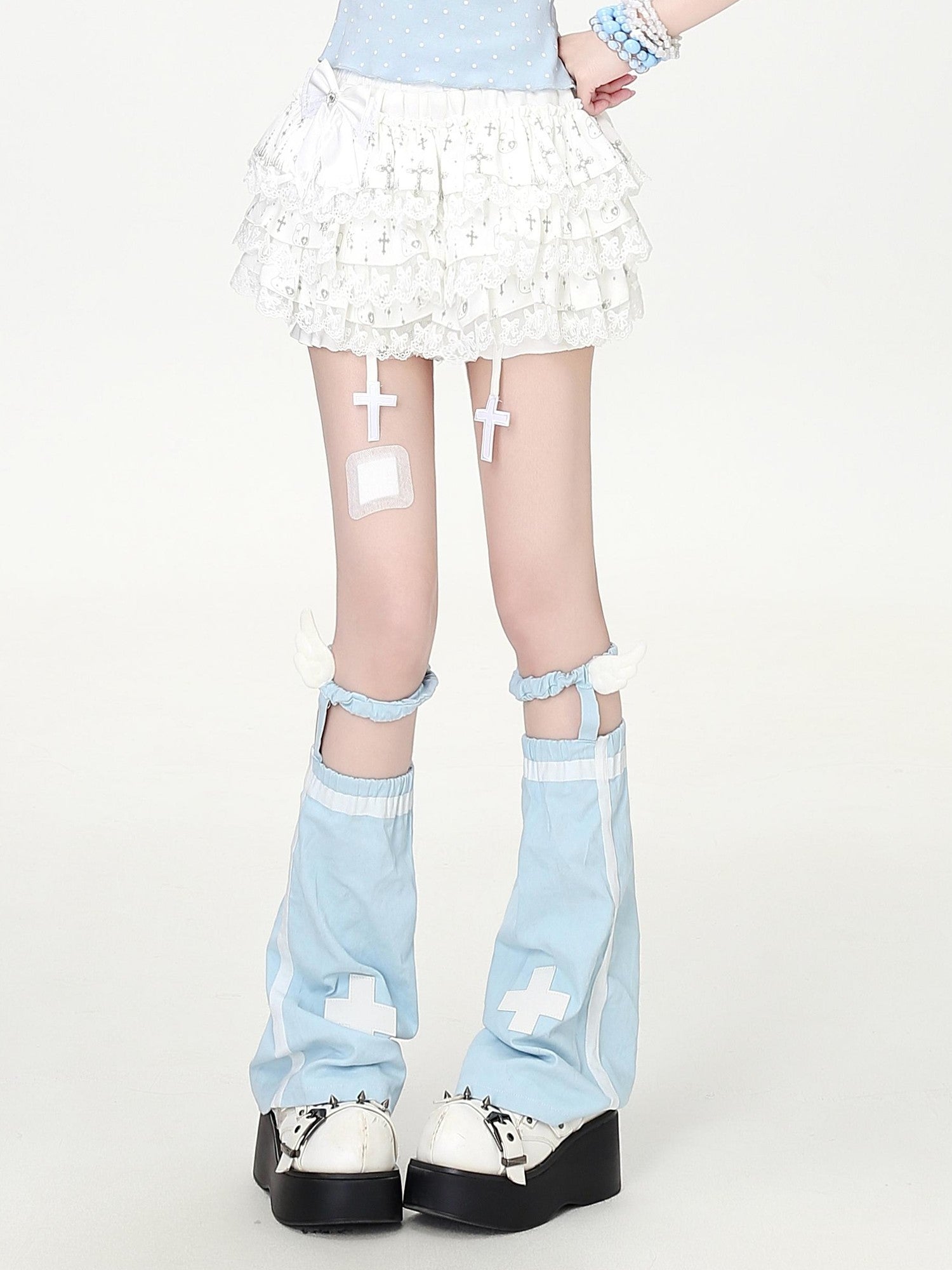 Crazy Girl Puffy Lace Trim Cross Pendant Women&
