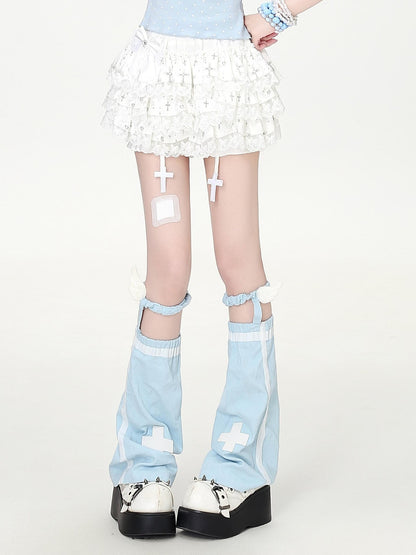 Crazy Girl Puffy Lace Trim Cross Pendant Women&