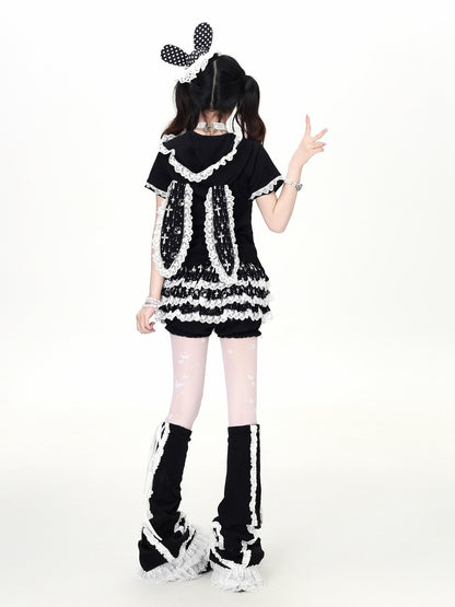 Crazy Girl Puffy Lace Trim Cross Pendant Women&