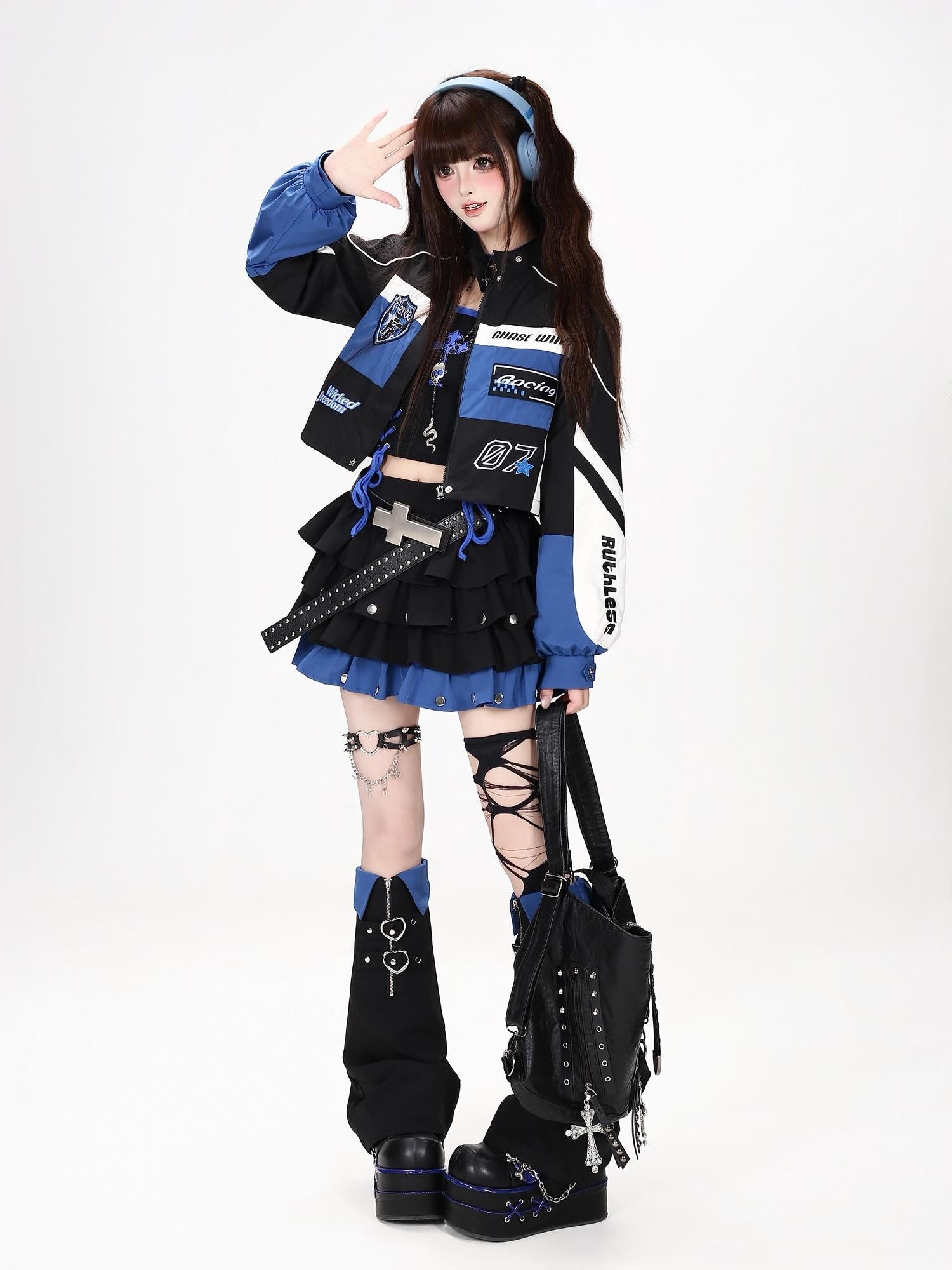 Crazy Girl Puffy Studded Colorblock Punk Y2k Women&