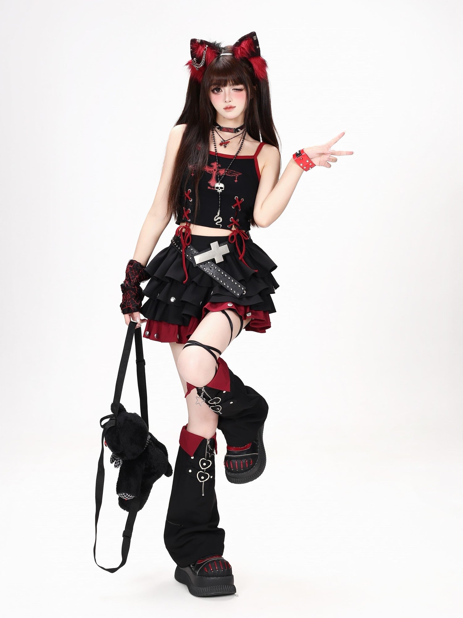 Crazy Girl Puffy Studded Colorblock Punk Y2k Women&