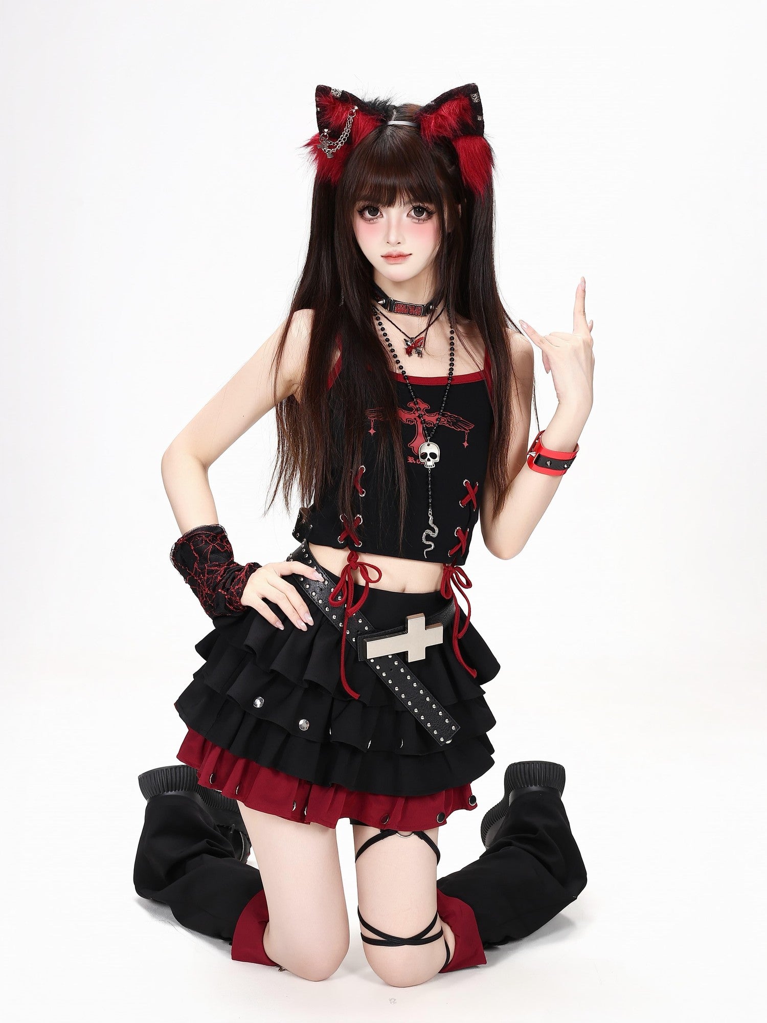 Crazy Girl Puffy Studded Colorblock Punk Y2k Women&
