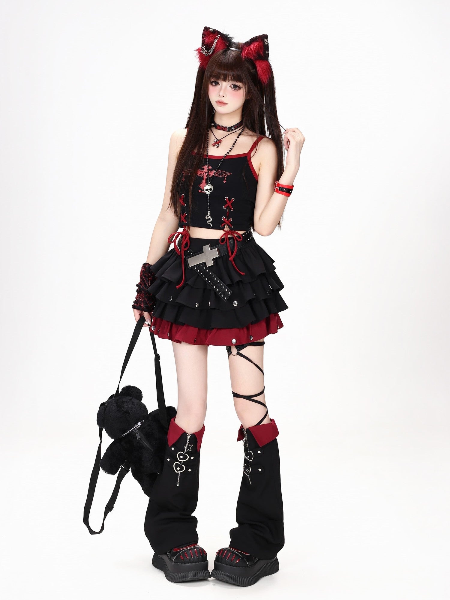 Crazy Girl Puffy Studded Colorblock Punk Y2k Women&