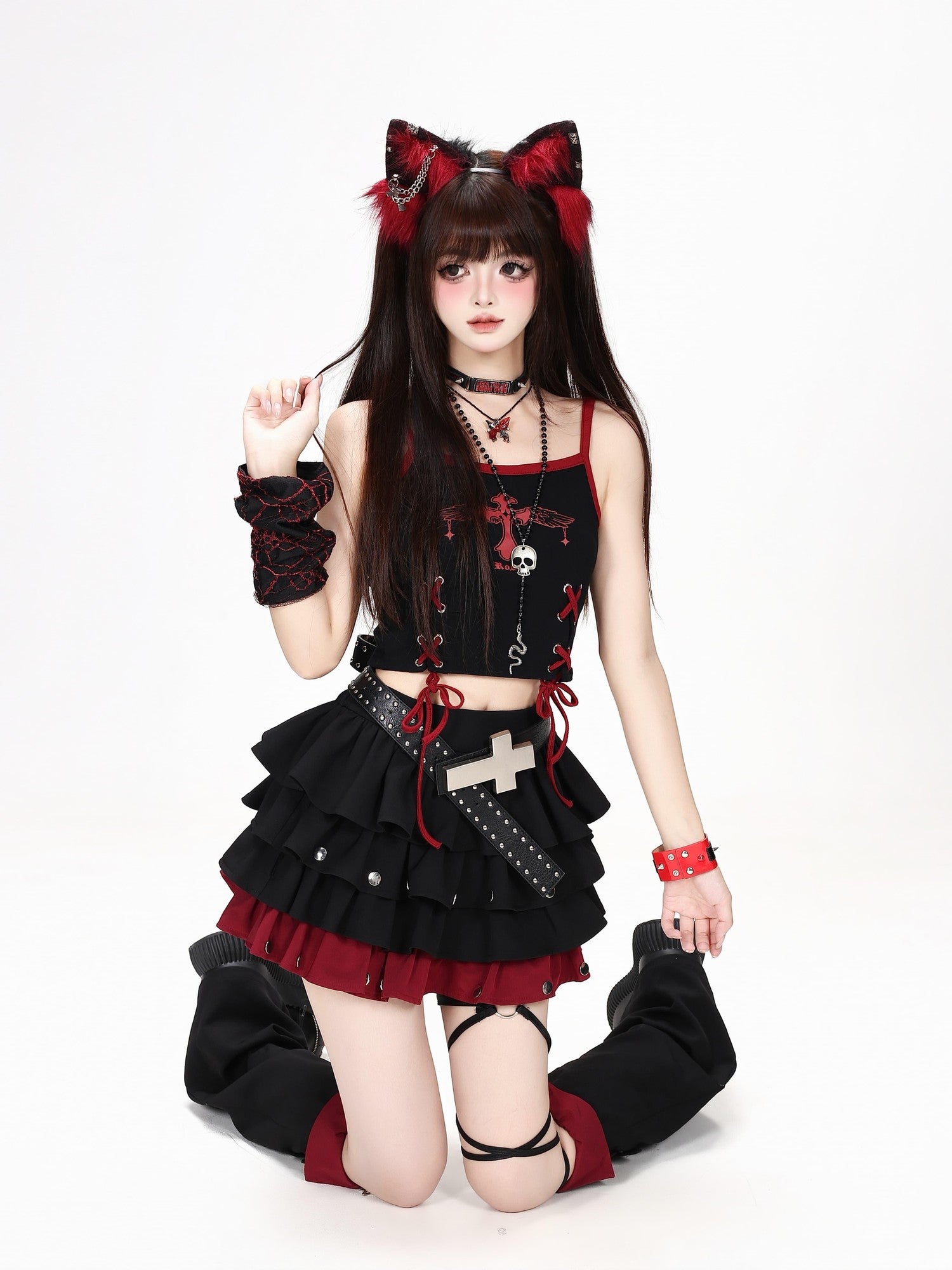 Crazy Girl Puffy Studded Colorblock Punk Y2k Women&