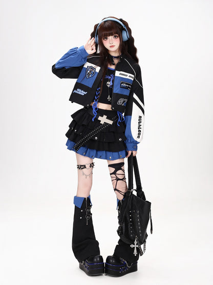 Crazy Girl Puffy Studded Colorblock Punk Y2k Women&