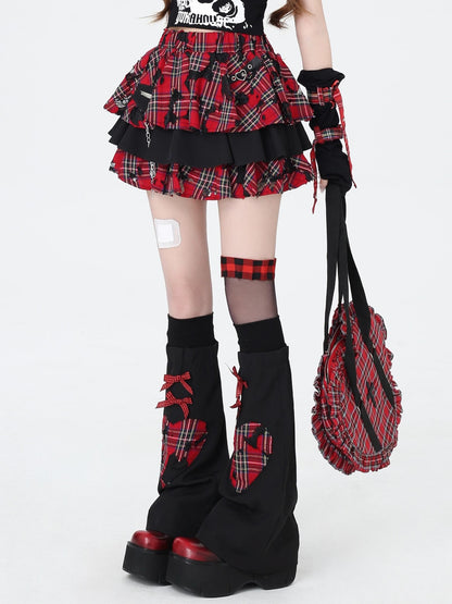 Crazy Girl Punk Plaid Chain Distressed Pleated Women&