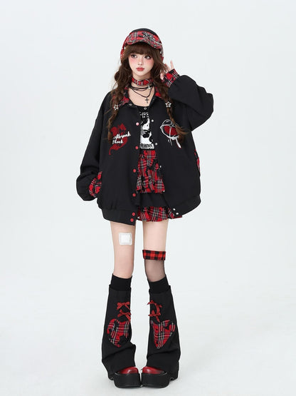 Crazy Girl Punk Plaid Chain Distressed Pleated Women&