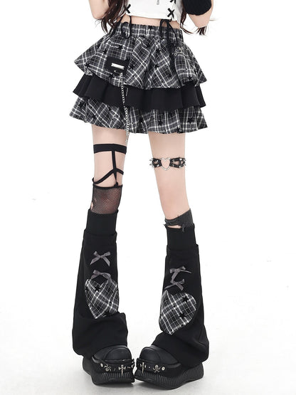 Crazy Girl Punk Plaid Chain Distressed Pleated Women&