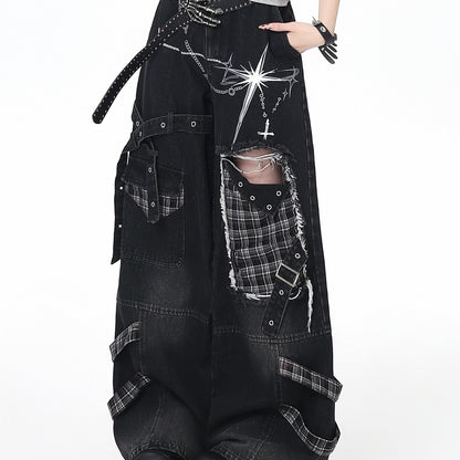 Crazy_Girl_Punk_Street_Distressed_Ripped_High_Waist_Plaid_Women&