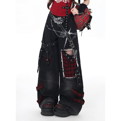 Crazy_Girl_Punk_Street_Distressed_Ripped_High_Waist_Plaid_Women&