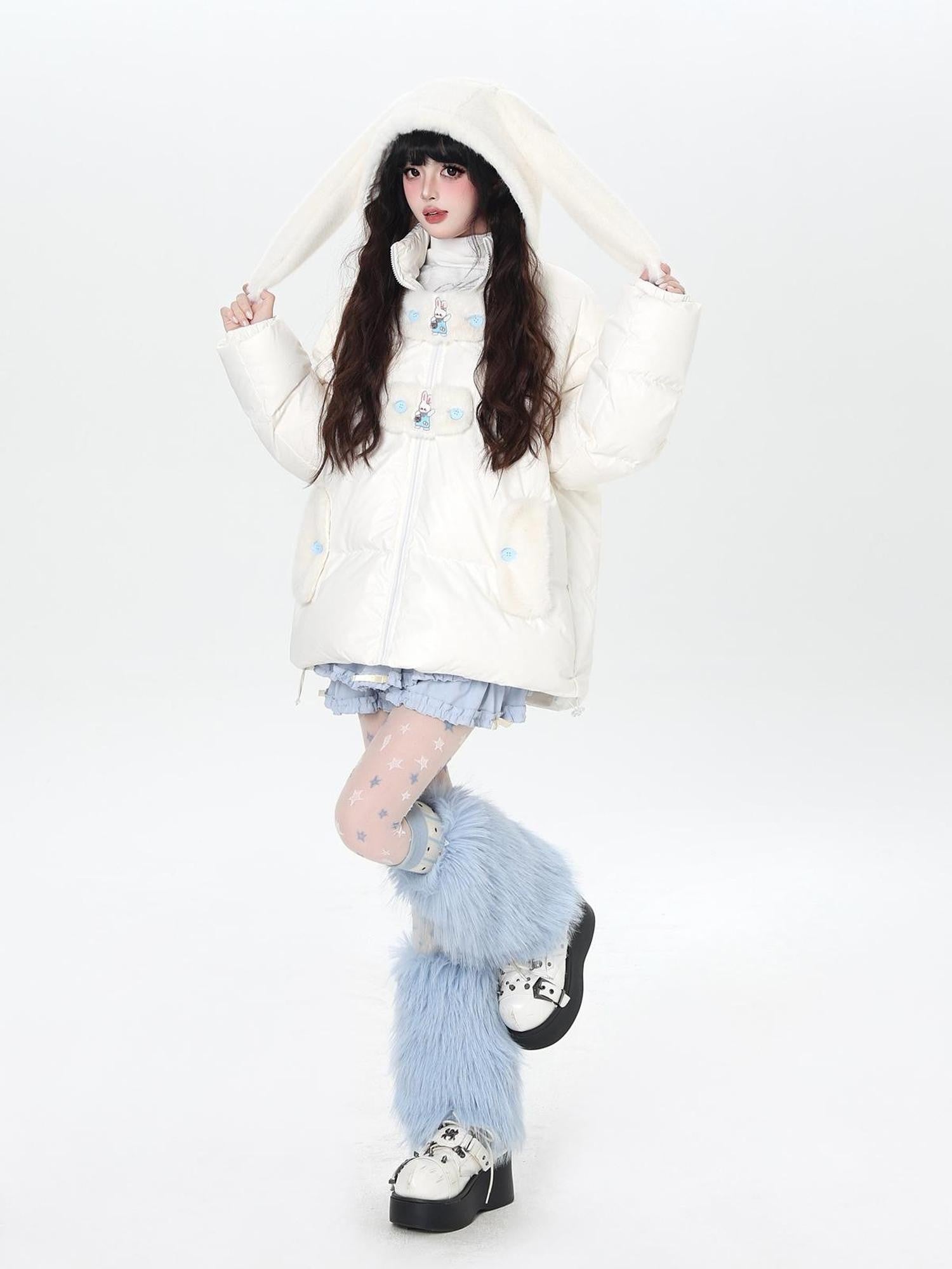 Crazy Girl Rabbit Ear Hood Embroidered Loose Women&