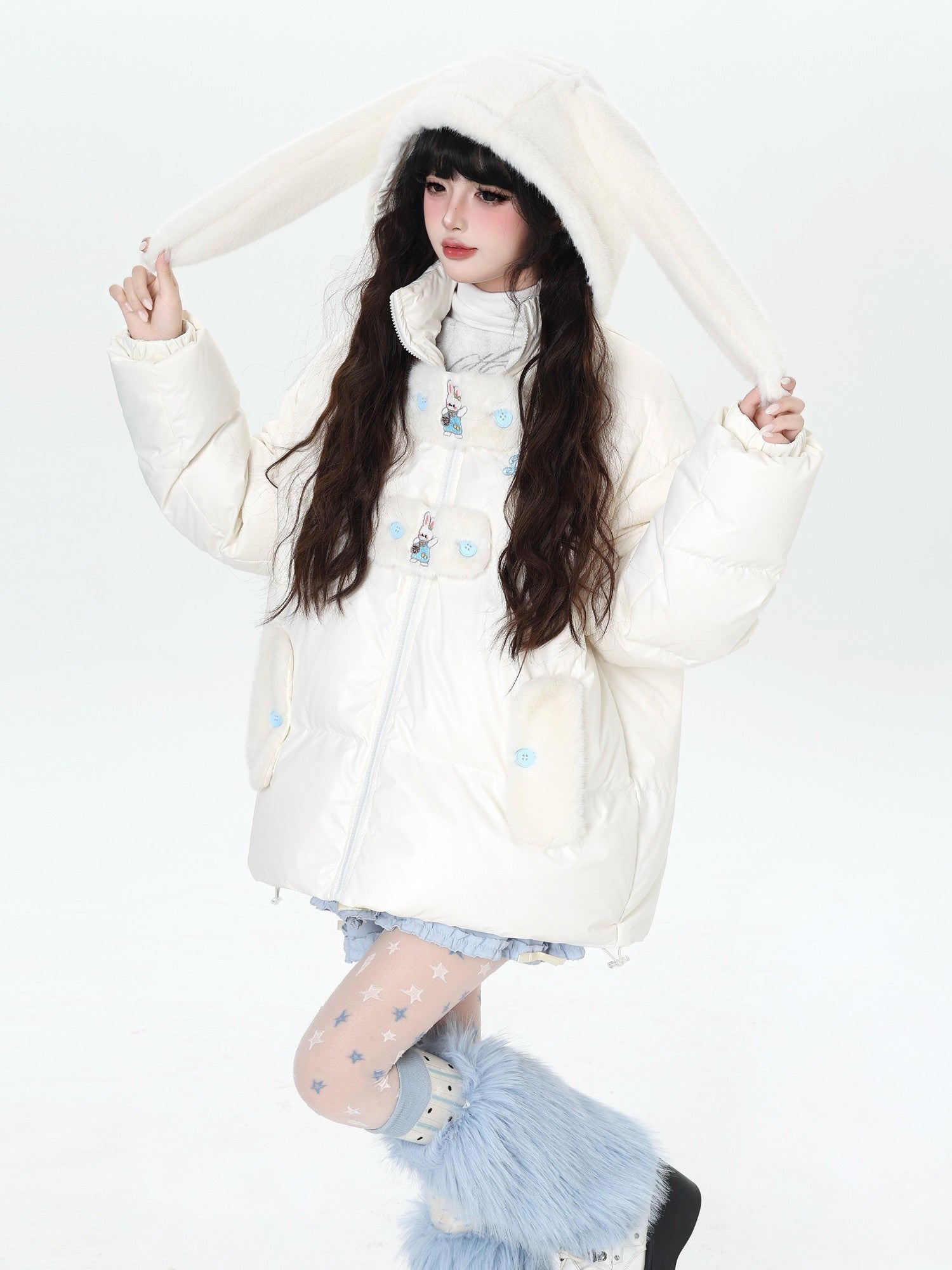 Crazy Girl Rabbit Ear Hood Embroidered Loose Women&