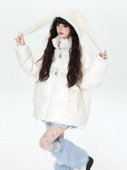 Crazy Girl Rabbit Ear Hood Embroidered Loose Women&
