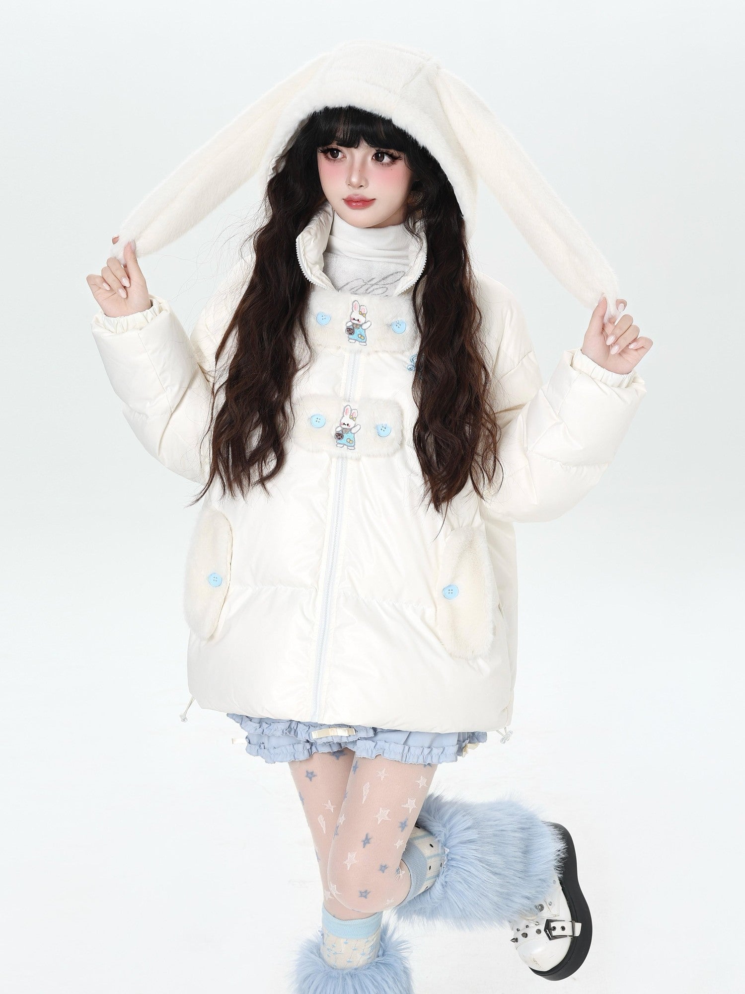 Crazy Girl Rabbit Ear Hood Embroidered Loose Women&
