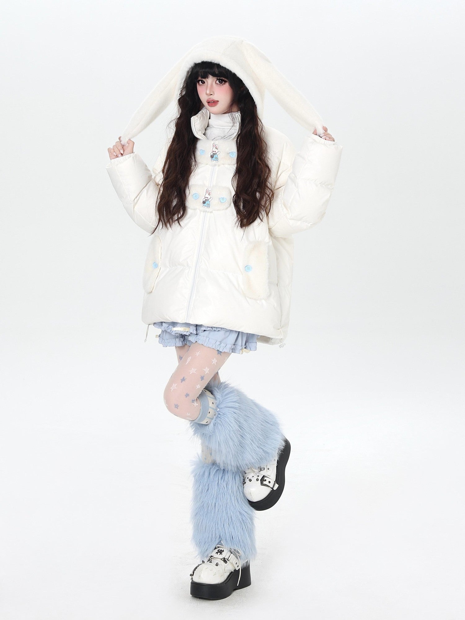 Crazy Girl Rabbit Ear Hood Embroidered Loose Women&