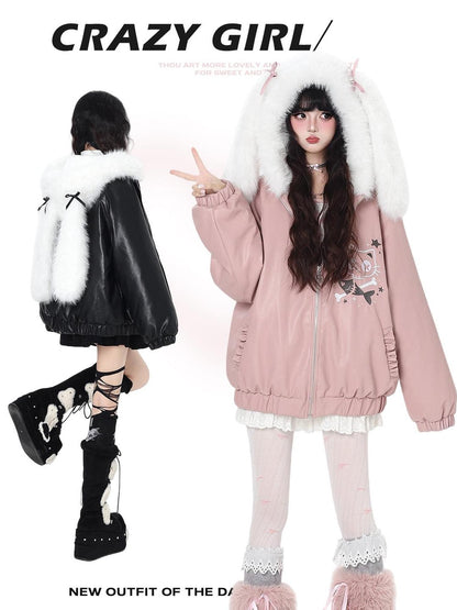 Crazy Girl Rabbit Ear Hooded Heavily Embellished Padded Women&