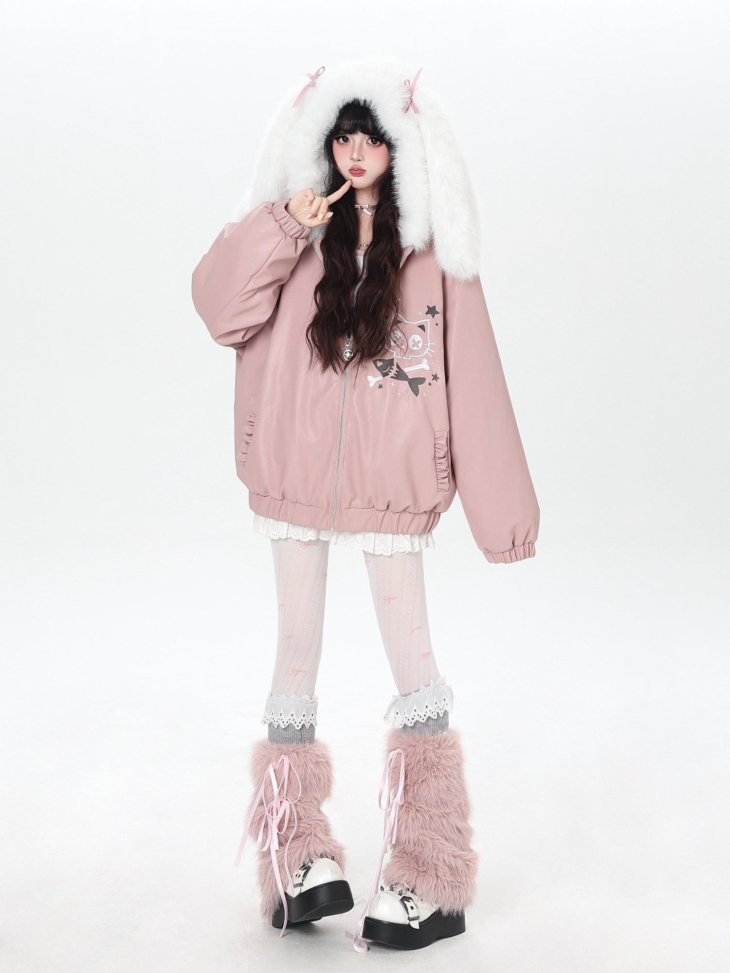 Crazy Girl Rabbit Ear Hooded Heavily Embellished Padded Women&