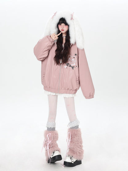Crazy Girl Rabbit Ear Hooded Heavily Embellished Padded Women&