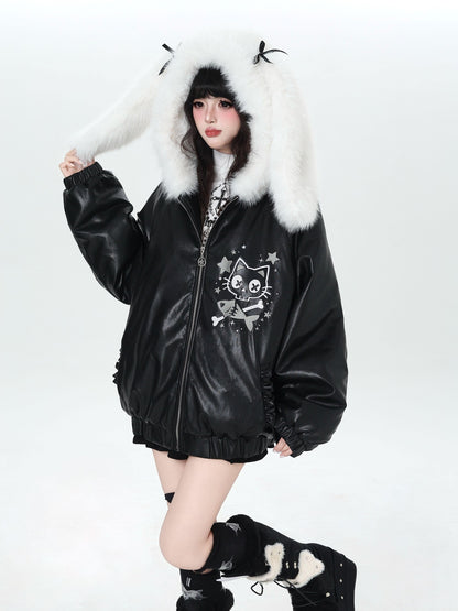 Crazy Girl Rabbit Ear Hooded Heavily Embellished Padded Women&