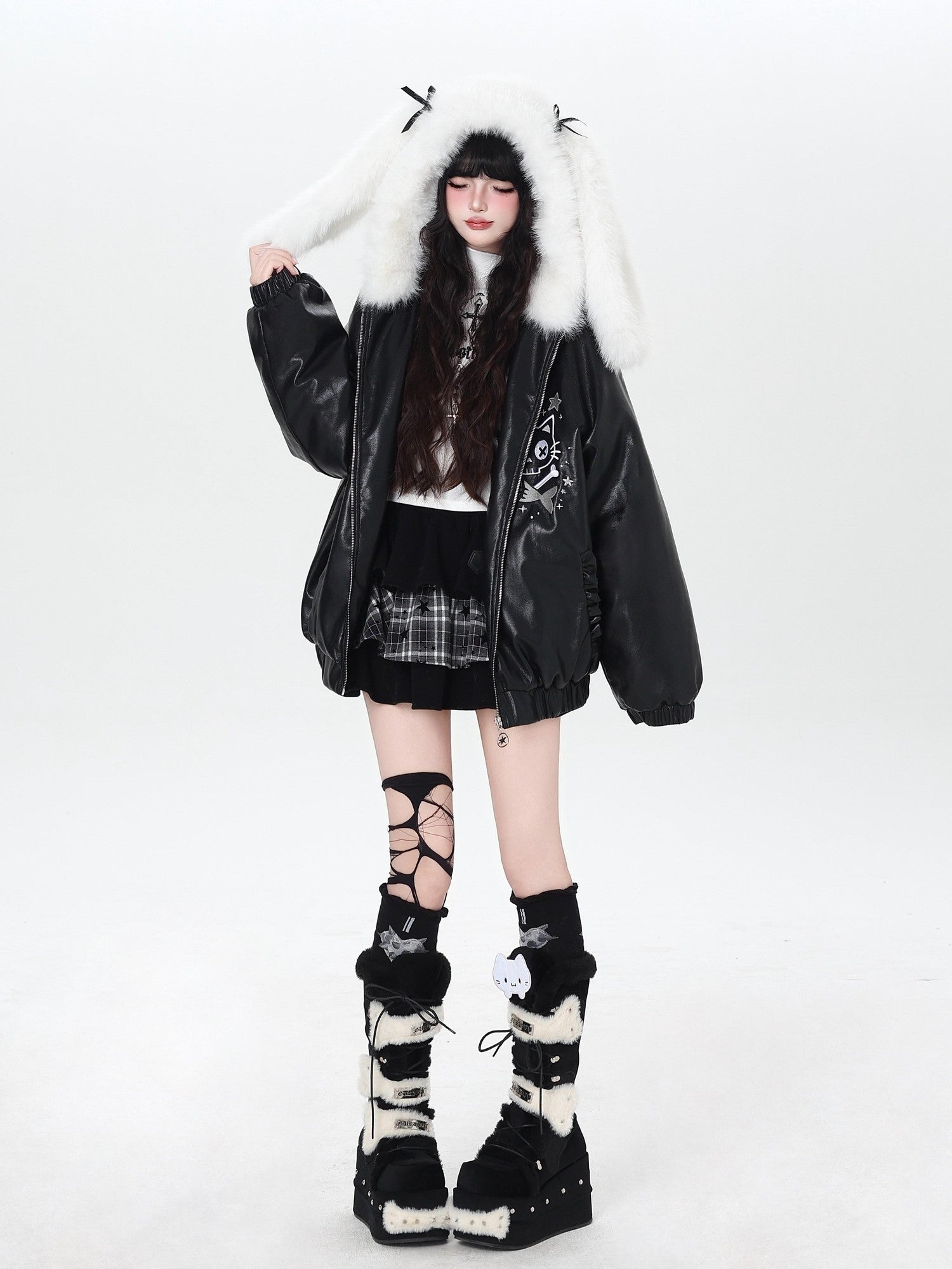 Crazy Girl Rabbit Ear Hooded Heavily Embellished Padded Women&