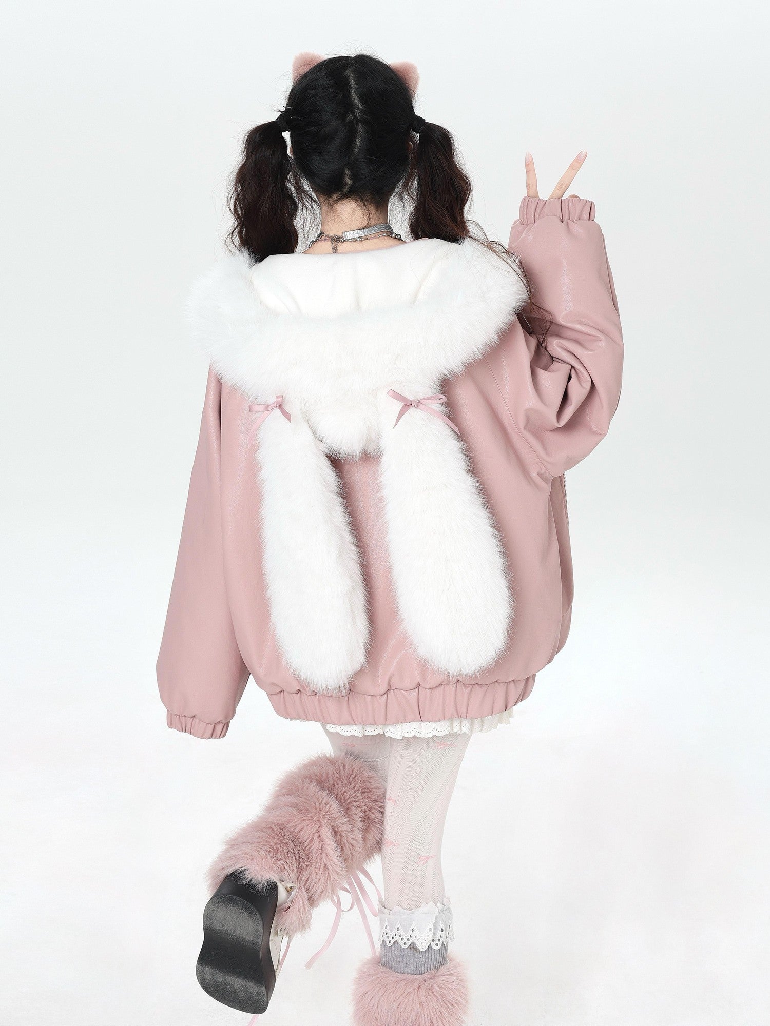 Crazy Girl Rabbit Ear Hooded Heavily Embellished Padded Women&