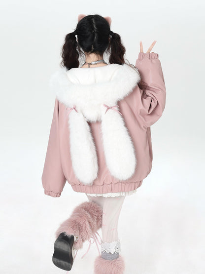 Crazy Girl Rabbit Ear Hooded Heavily Embellished Padded Women&