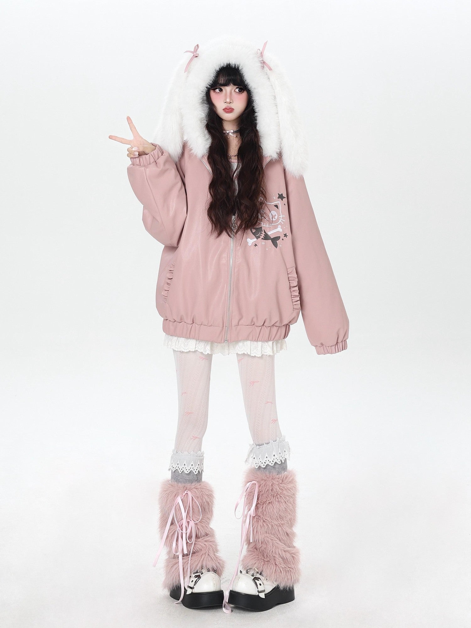 Crazy Girl Rabbit Ear Hooded Heavily Embellished Padded Women&