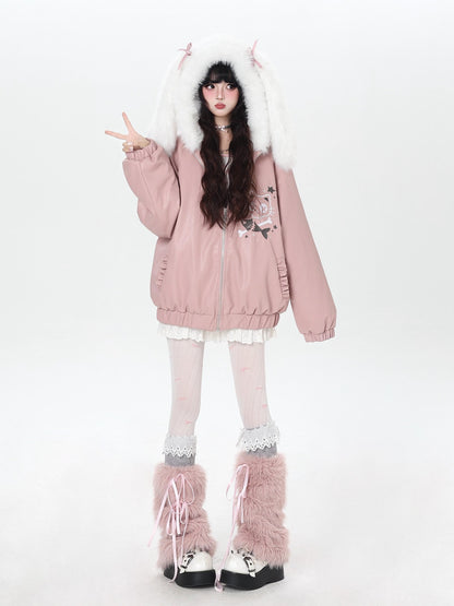 Crazy Girl Rabbit Ear Hooded Heavily Embellished Padded Women&