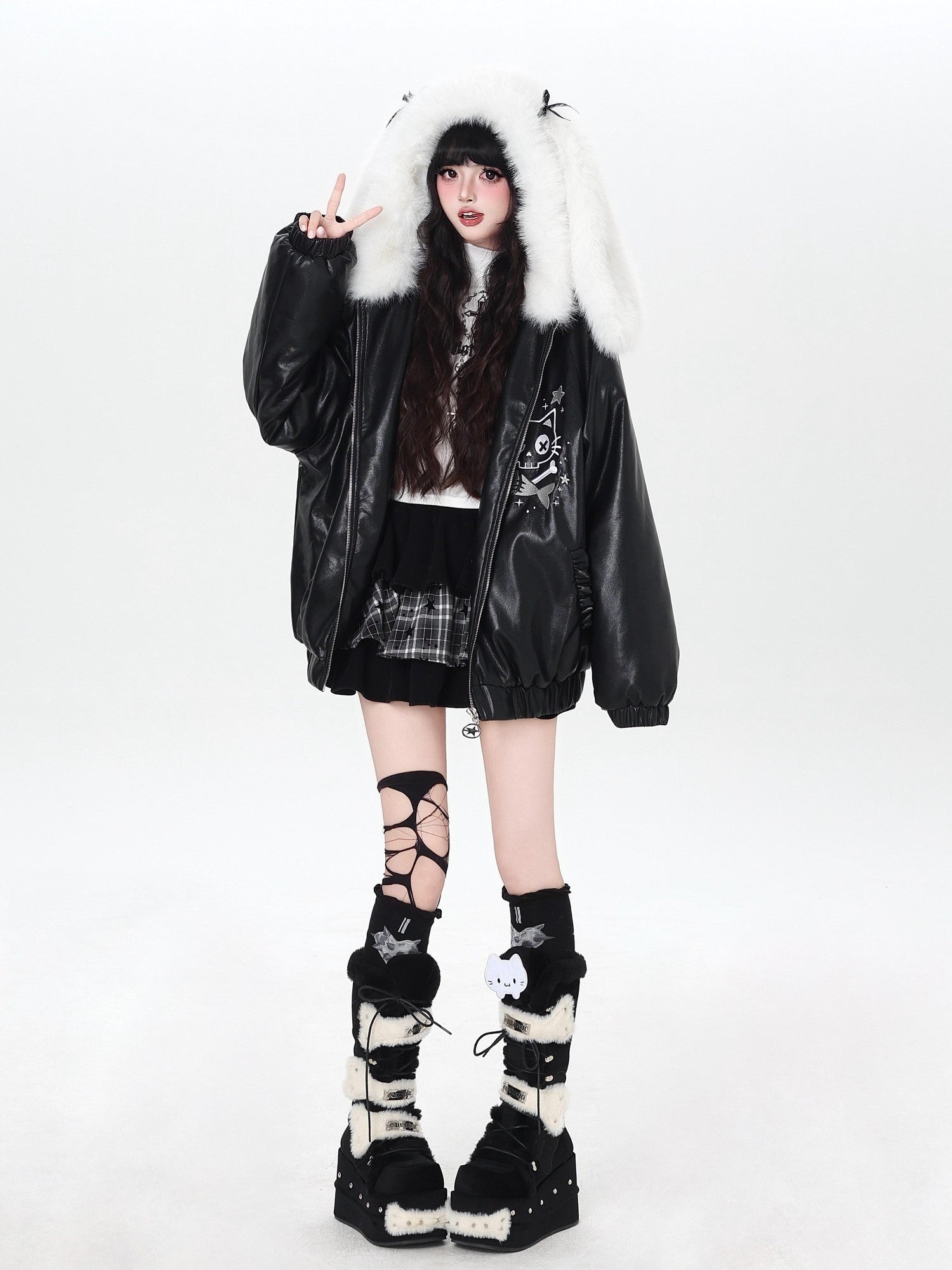 Crazy Girl Rabbit Ear Hooded Heavily Embellished Padded Women&