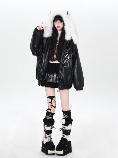 Crazy Girl Rabbit Ear Hooded Heavily Embellished Padded Women&