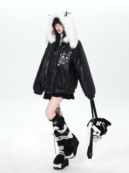 Crazy Girl Rabbit Ear Hooded Heavily Embellished Padded Women&