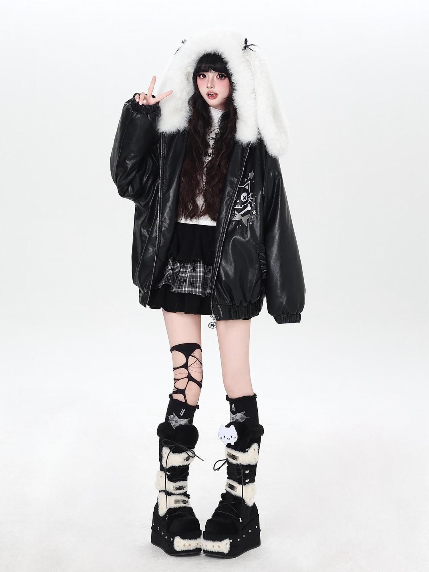 Crazy Girl Rabbit Ear Hooded Heavily Embellished Padded Women&
