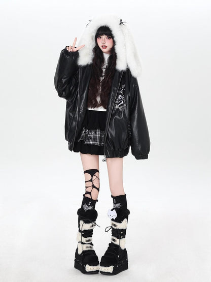 Crazy Girl Rabbit Ear Hooded Heavily Embellished Padded Women&