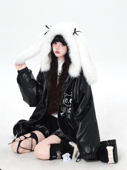 Crazy Girl Rabbit Ear Hooded Heavily Embellished Padded Women&