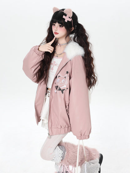 Crazy Girl Rabbit Ear Hooded Heavily Embellished Padded Women&