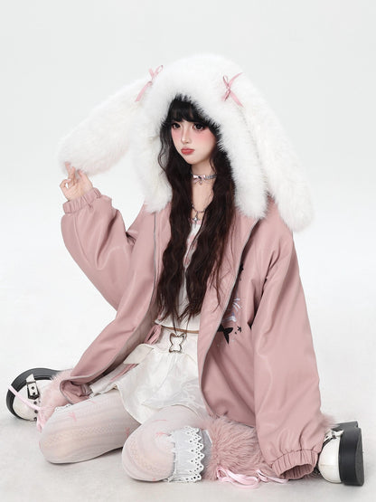 Crazy Girl Rabbit Ear Hooded Heavily Embellished Padded Women&