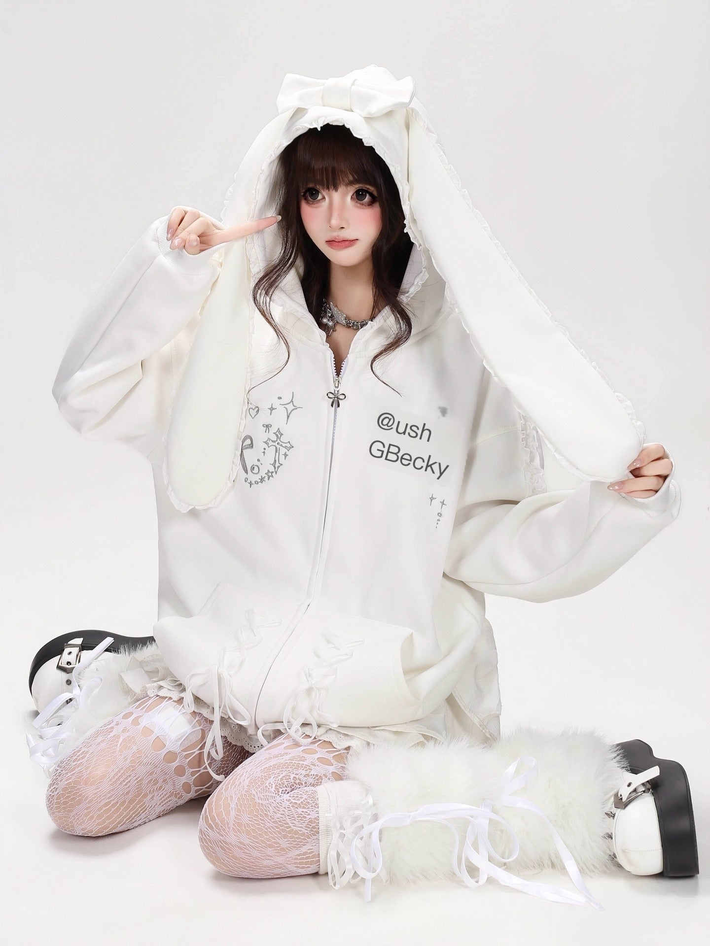 Crazy_Girl_Rabbit_Ear_Lace_Bow_Tie_Relaxed_Casual_Women&
