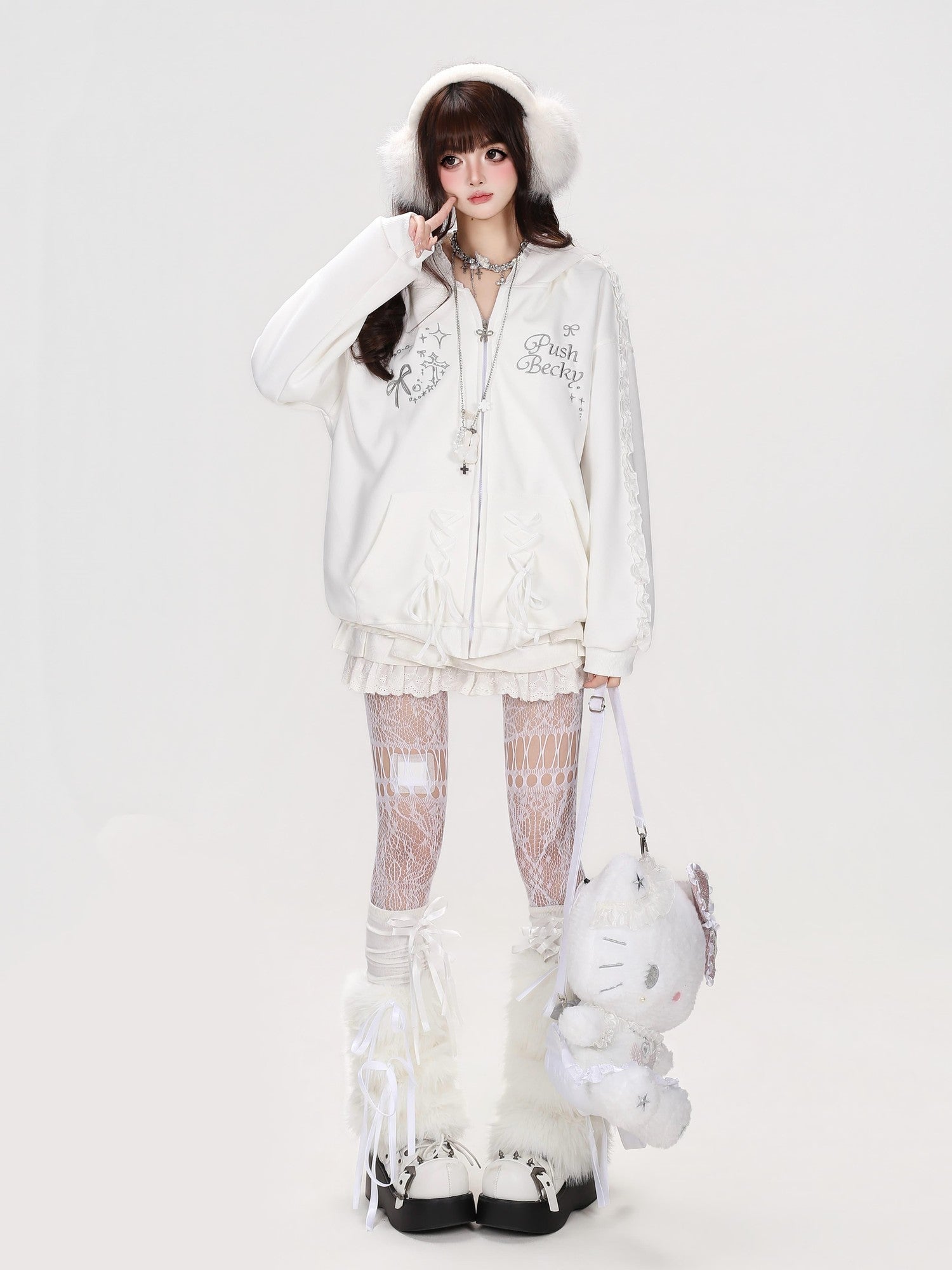 Crazy Girl Rabbit Ear Lace Bow Tie Relaxed Casual Women&