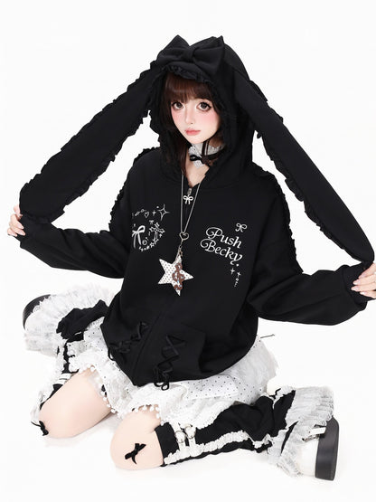 Crazy Girl Rabbit Ear Lace Bow Tie Relaxed Casual Women&
