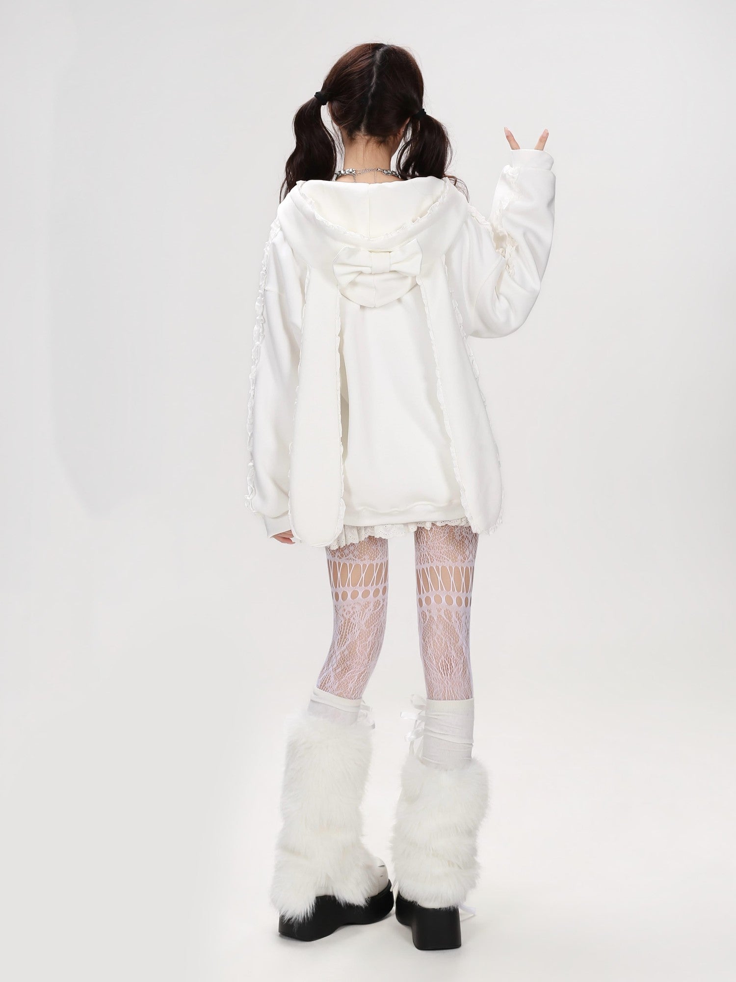 Crazy Girl Rabbit Ear Lace Bow Tie Relaxed Casual Women&
