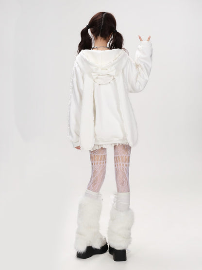 Crazy Girl Rabbit Ear Lace Bow Tie Relaxed Casual Women&