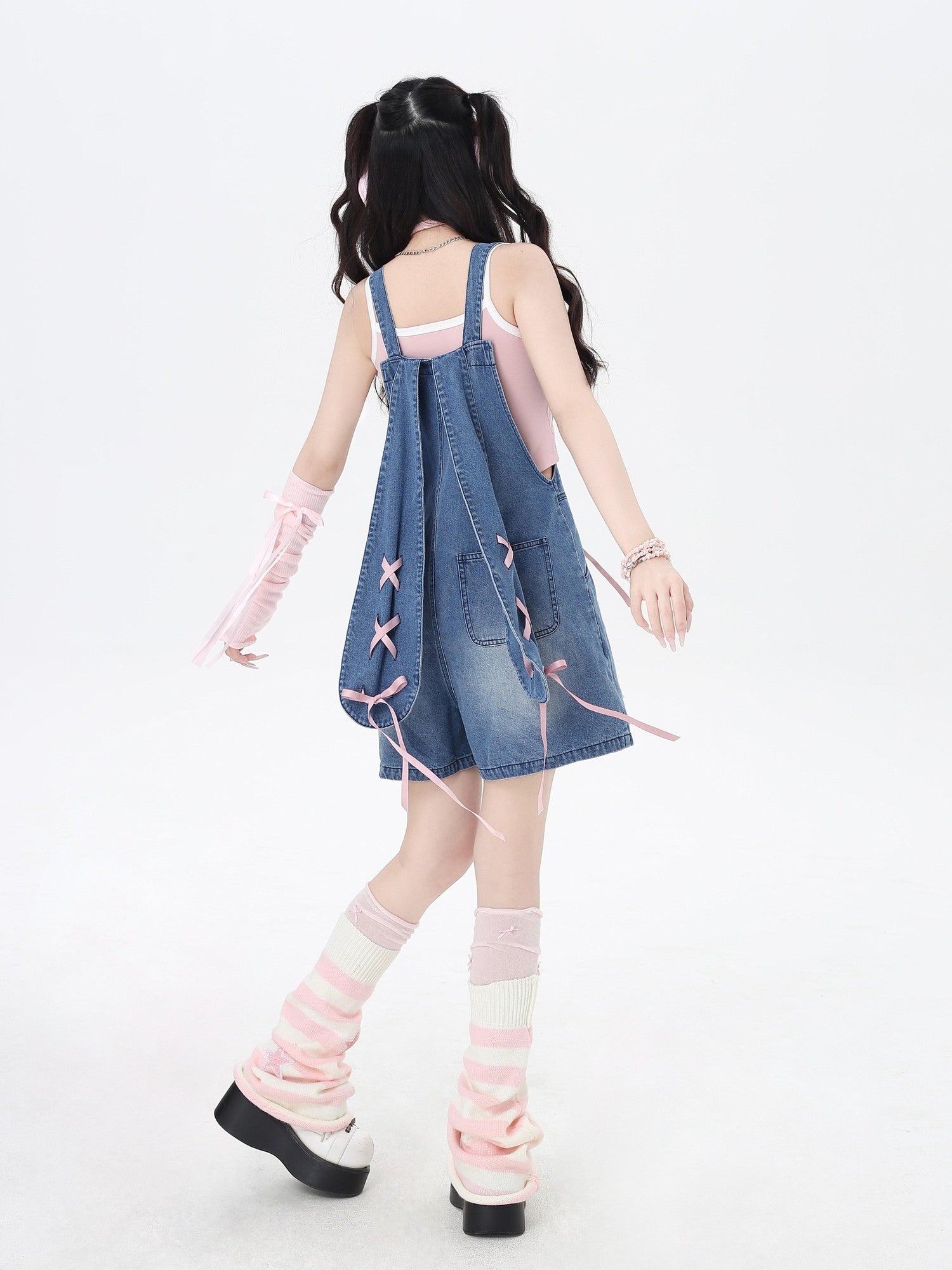 Crazy Girl Rabbit Ear Tie Embroidered Suspender High Waist Women&